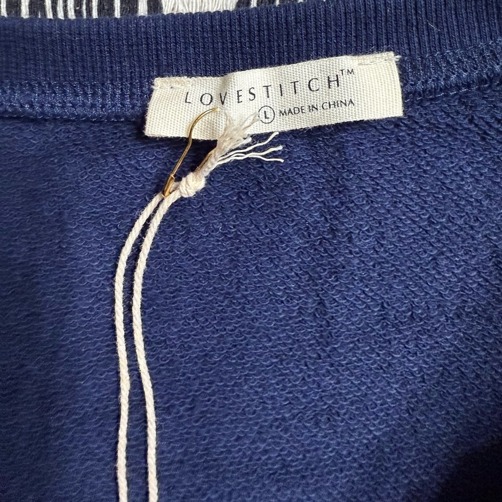 Love Stitch Dark Blue Sweater with embroidered Multicolor Bolt Accents - Picture 4 of 8